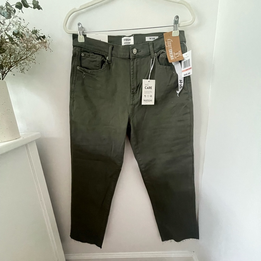 Army Green Slim Straight Pants